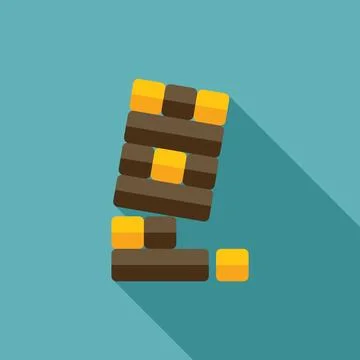 Wooden block tower falling down on turquoise background Stock Illustration