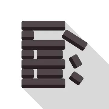 Wooden block tower game falling with long shadow Stock Illustration