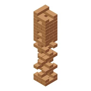 Wooden block tower standing while missing blocks showing risk and reward 库存插图