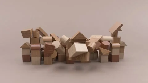 Wooden blocks castle structure collapsing and falling down Stock Footage 320647467