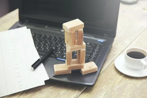 Wooden Blocks on Computer Stock Photos