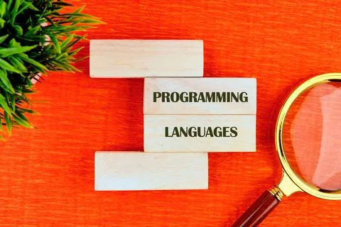 Wooden blocks displaying the words programming languages are placed on a vibr 库存照片