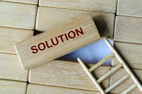 Wooden blocks labeled solution representing strategic problem solving and p.. Stock Photos
