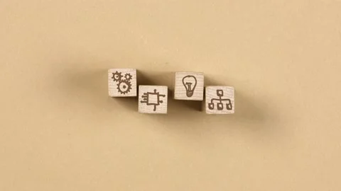 Wooden Blocks with Technology and Idea Icons Video stock 160262653