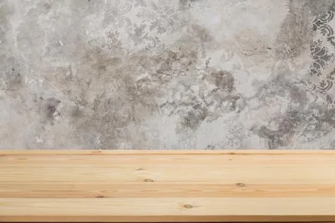 Wooden board empty table in front of a blurred background. Perspective brown Stock Photos