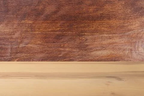 Wooden board empty table in front of a blurred background. Perspective brown  Stock Photos