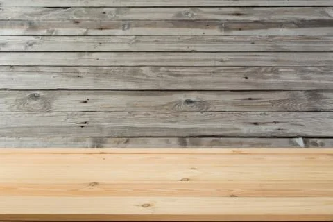 Wooden board empty table in front of a blurred background. Perspective brown  Stock Photos