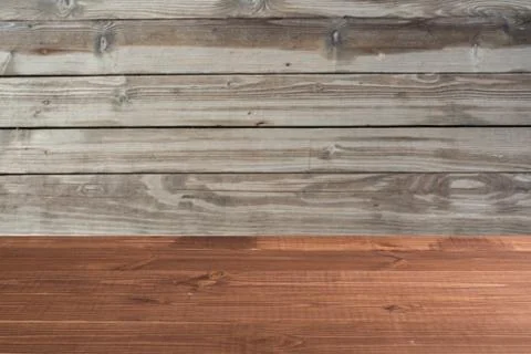 Wooden board empty table in front of a blurred background. Perspective brown  Stock Photos
