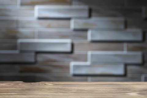 Wooden board empty table in front of blurred background. Perspective brown wo Stock Photos