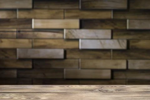 Wooden board empty table in front of blurred background. Perspective brown wo Stock Photos