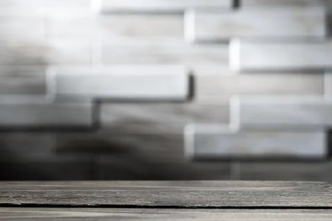 Wooden board empty table in front of blurred background. Perspective brown wo Stock Photos