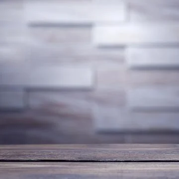 Wooden board empty table in front of blurred background. Perspective brown wo Stock Photos