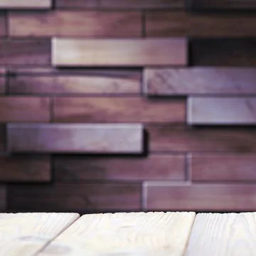 Wooden board empty table in front of blurred background. Perspective brown wo Stock Photos