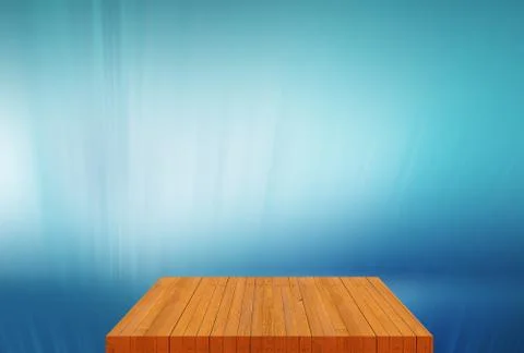 Wooden board empty table top with plain blue background concept series Stock Illustration