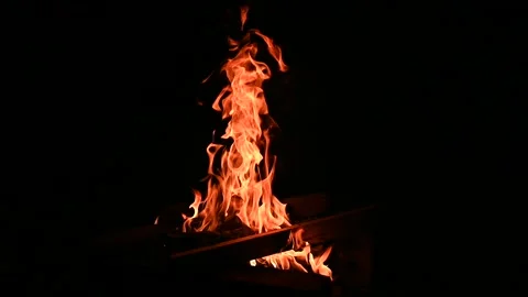 Wooden board night fire with cod sound Stock Footage 132475984