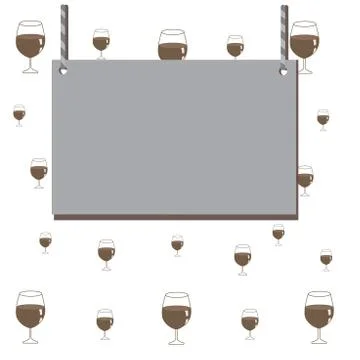 Wooden board sign, rectangle shape empty frame fixed on colorful surface by two Stock Illustration