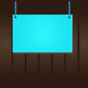 Wooden board sign, rectangle shape empty frame fixed on colorful surface by two Stock Illustration