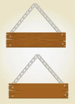 Wooden boards with chain for  messages, vector illustration Stock Illustration
