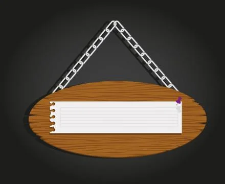 Wooden boards with chain for messages, vector illustration Stock Illustration