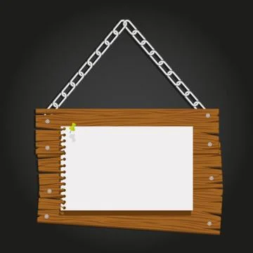 Wooden boards with chain for messages, vector illustration Stock Illustration