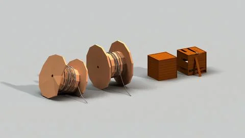 Wooden Box and Cable Drum 3D Model