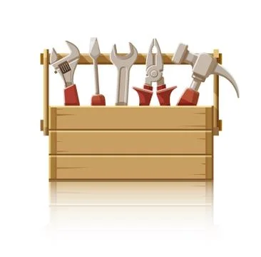 Wooden box with construction tools Stock Illustration