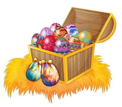 A wooden box with easter eggs Stock Illustration