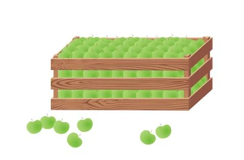 Wooden box with green apples Stock Illustration