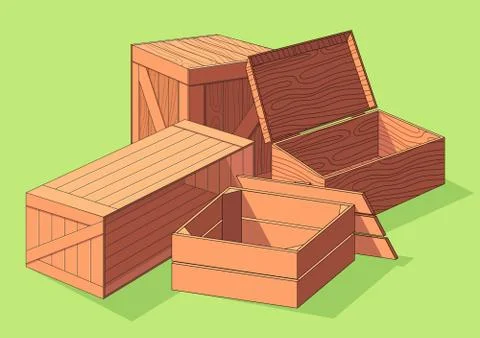 Wooden box isometric vector set icon. Pallets fruits and vegetables Stockillustratie