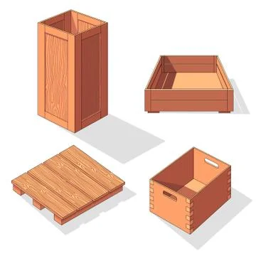 Wooden box isometric vector set icon. Pallets fruits and vegetables イラスト素材