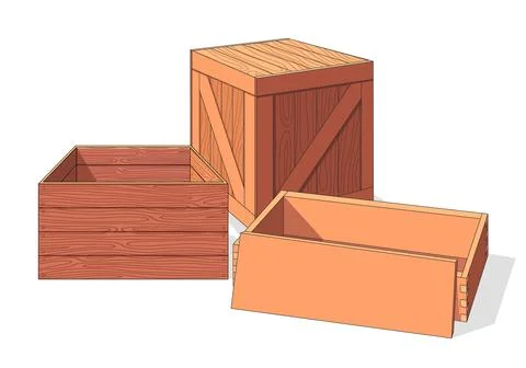 Wooden box isometric vector set icon. Pallets fruits and vegetables Stockillustratie