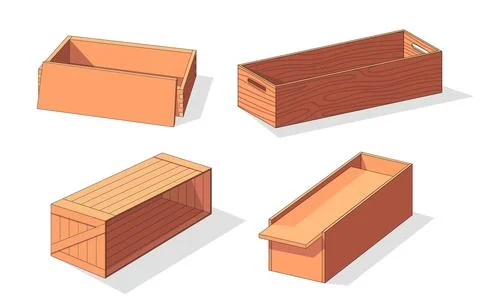 Wooden box isometric vector set icon. Pallets fruits and vegetables Stock Illustration