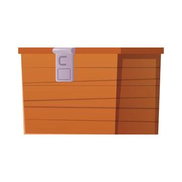 Wooden box with lock vector flat icon, cartoon brown timber crate container for イラスト素材