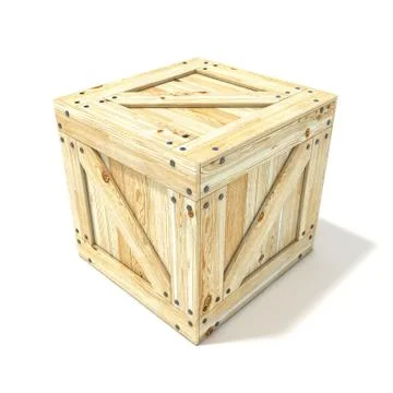 Wooden box. Side view. 3D Stock Illustration
