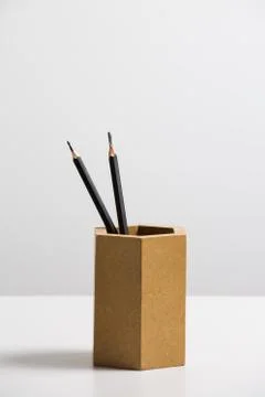 Wooden  Box  tube with  pencils Stock Photos
