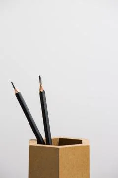 Wooden  Box  tube with  pencils Stock Photos