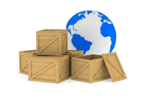 Wooden boxes. Isolated 3D image 스톡 일러스트