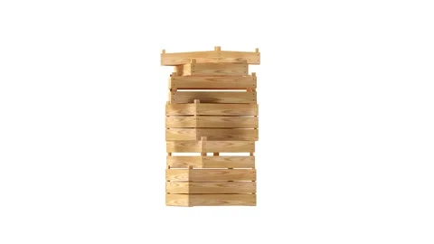 Wooden boxes stacked vertically, 3D animation. 库存影片 337062059