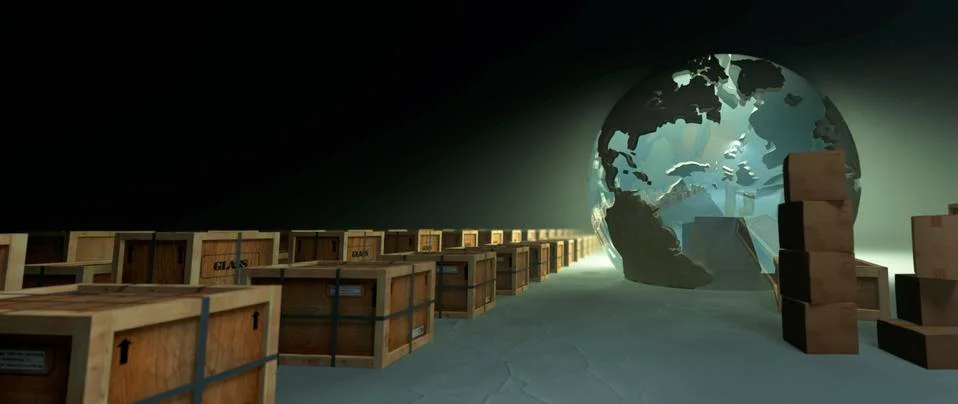 Wooden boxes in a warehouse Stock Illustration
