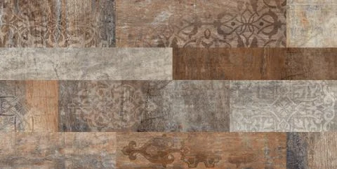 Wooden bricks with geometric pattern decor background. Stock Photos