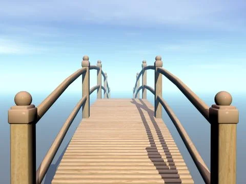 Wooden bridge to the sky - 3D render Stock Illustration