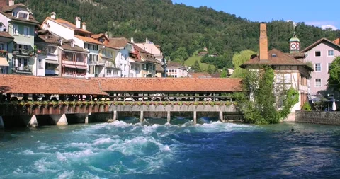 Wooden bridge in Thun. Stock Footage 135136289