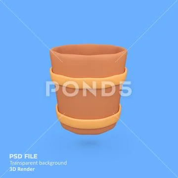 Wooden bucket isolated 3d render icon illustration PSDテンプレート