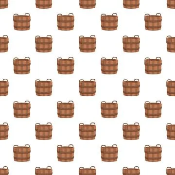 Wooden buckets in seamless pattern background design Stock Illustration