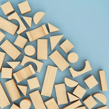 Wooden Building Blocks Corner Composition on Blue Background with Copy Space 스톡 일러스트