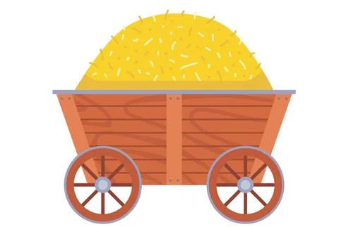 Wooden cart with a haystack. rustic farming equipment. Stock Illustration