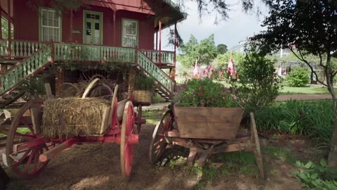 Wooden Carts in front at Ethnicities Square (Praca das Etnias) - Gramado, Brazil 스톡 동영상 255223501