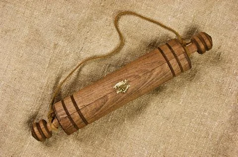 Wooden case for the scrolls 스톡 사진