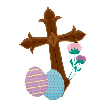 Wooden catholic cross with eggs of easter Stock Illustration