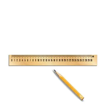 Wooden centimeter ruler and sharpened short worn used a yellow pencil isola.. Stock Illustration